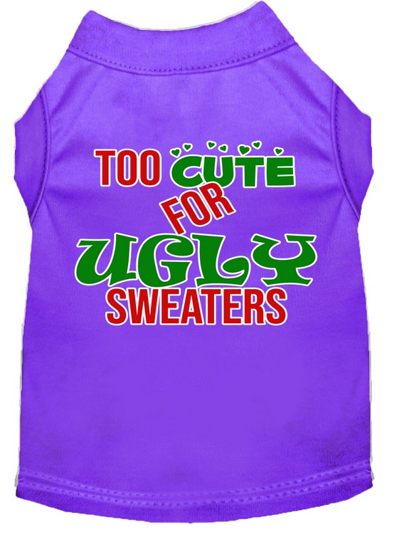 Too Cute for Ugly Sweaters Screen Print Dog Shirt Purple Med